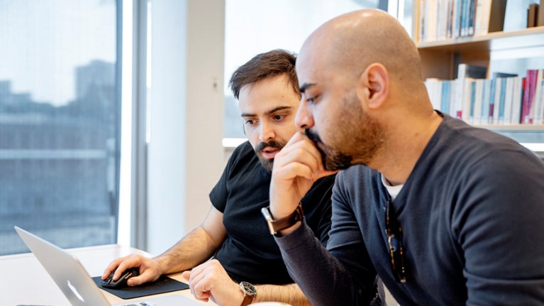 Students working in the library.