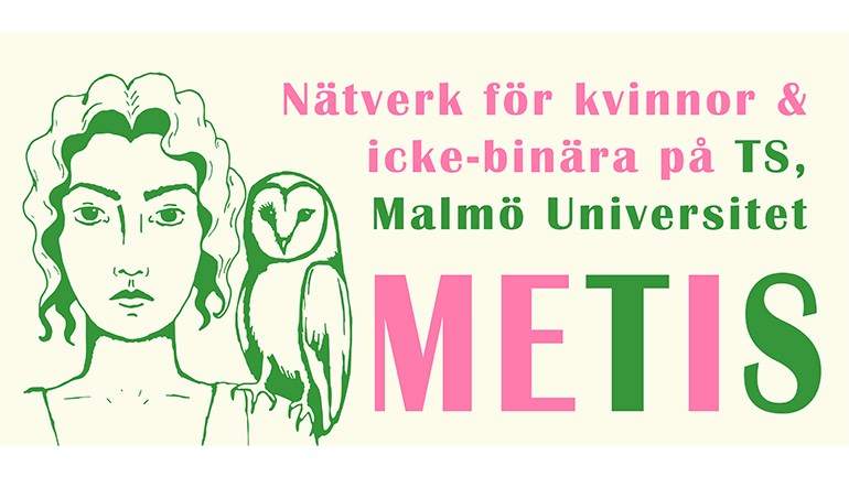 En tecknad kvinna med en uggla på axeln - METIS.
