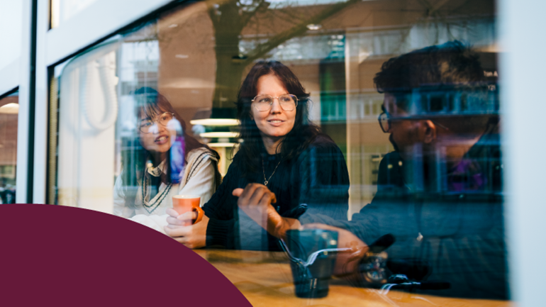 Students have coffee and chat.