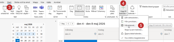 Skärmbild, lägg till kalender i Outlook.