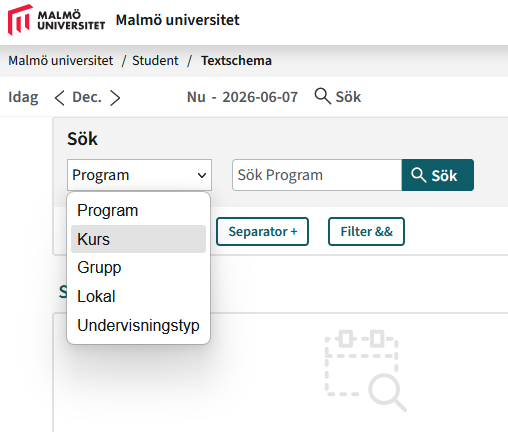 The drop-down list of searchable items.