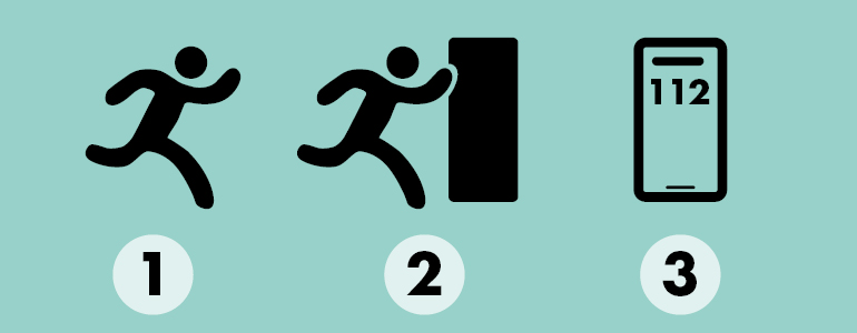 In the event of an attack, follow these three steps: flee, take cover, raise the alarm.